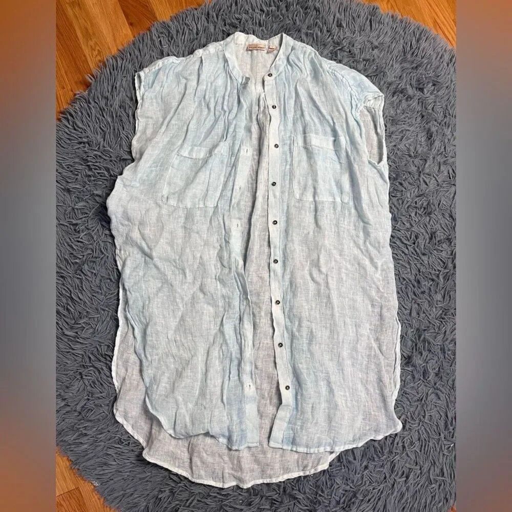 Anthropologie Holding Horses Sky Blue Linen Sleeveless Oversized Shirt Size S